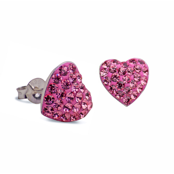 Pink Rose Cubic Zirconia Heart Stud Earrings | SilverAndGold