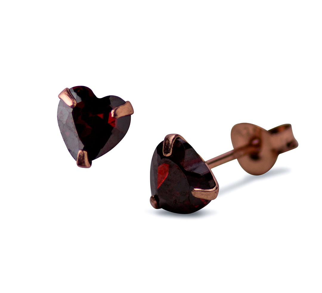 Garnet Cubic Zirconia Heart Stud Earrings | SilverAndGold