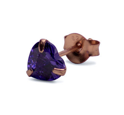 Violet Cubic Zirconia Heart Post Earrings | SilverAndGold