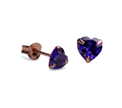 Violet Cubic Zirconia Heart Post Earrings | SilverAndGold