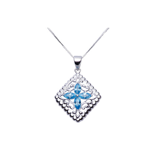 Sterling Silver Necklace: Topaz & Silver Filigree Diamond - SilverAndGold.com Silver And Gold