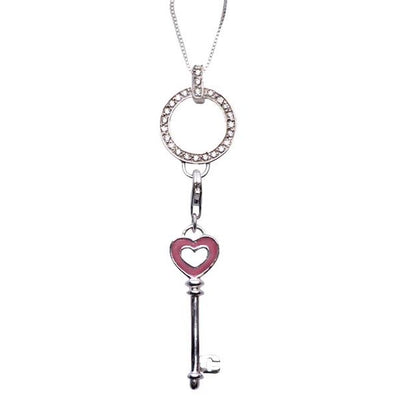 Silver Heart Key Pendant Necklace