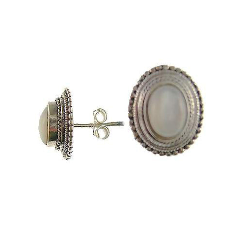 Sterling Silver Oval Shape Mother of Pearl Earrings | SilverAndGold