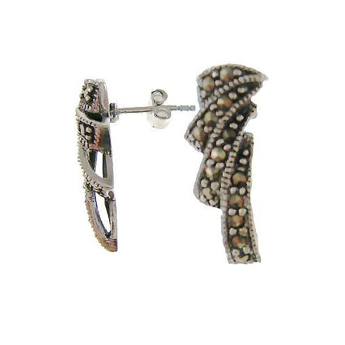Marcasite Sterling Silver Ribbon Earrings | SilverAndGold