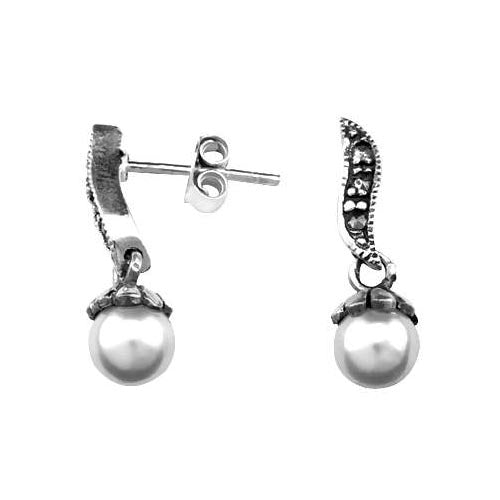 Pearl & Marcasite Sterling Silver Earrings | SilverAndGold