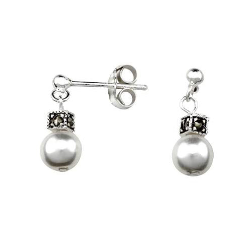 Whit Pearl & Marcasite Dangle Earrings | SilverAndGold