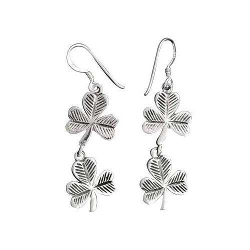 Sterling Silver Dangle Shamrock Earrings | SilverAndGold