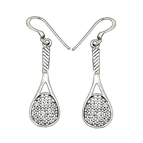 Sterling Silver Tennis Racquet Earrings | SilverAndGold