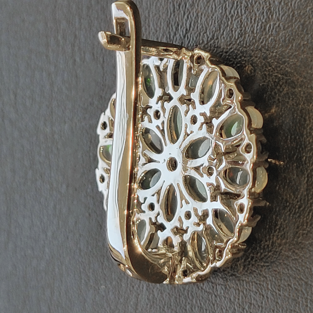 Opal & Black Spinel Silver Earrings