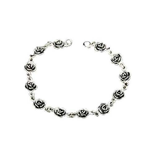 Designer Style Sterling Silver Rose Bracelet - SilverAndGold.com Silver And Gold