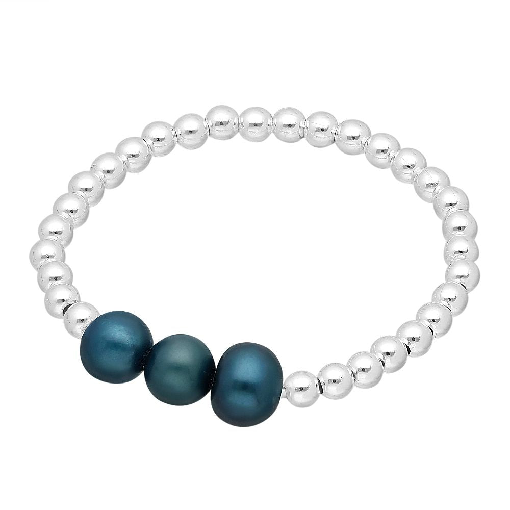 Black Pearl Silver Bead Ring