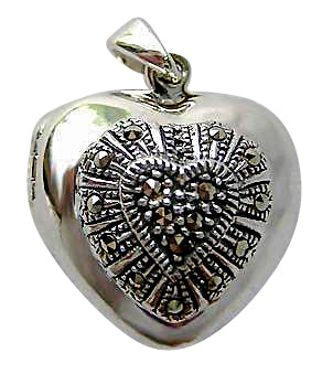 Silver Heart Locket with Marcasite Stones
