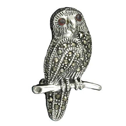 Marcasite and Silver Owl Brooch Pin