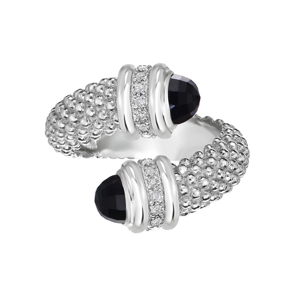 Sterling Silver Onyx and Diamond Ring | SilverAndGold