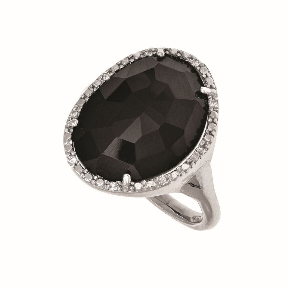 Silver Onyx Ring with Diamonds