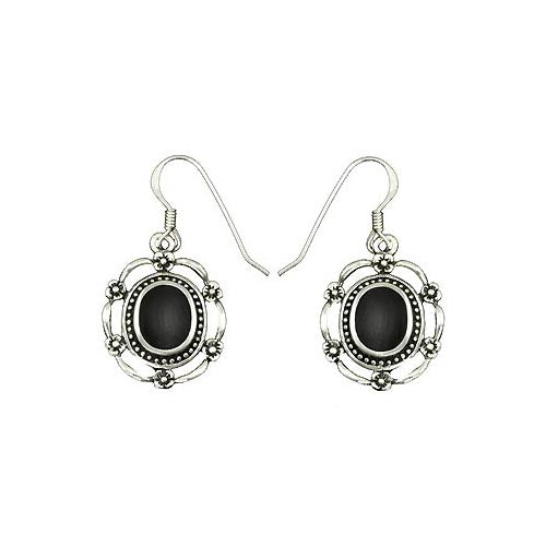 Black Onyx & French Empire Scroll Silver Earrings | SilverAndGold