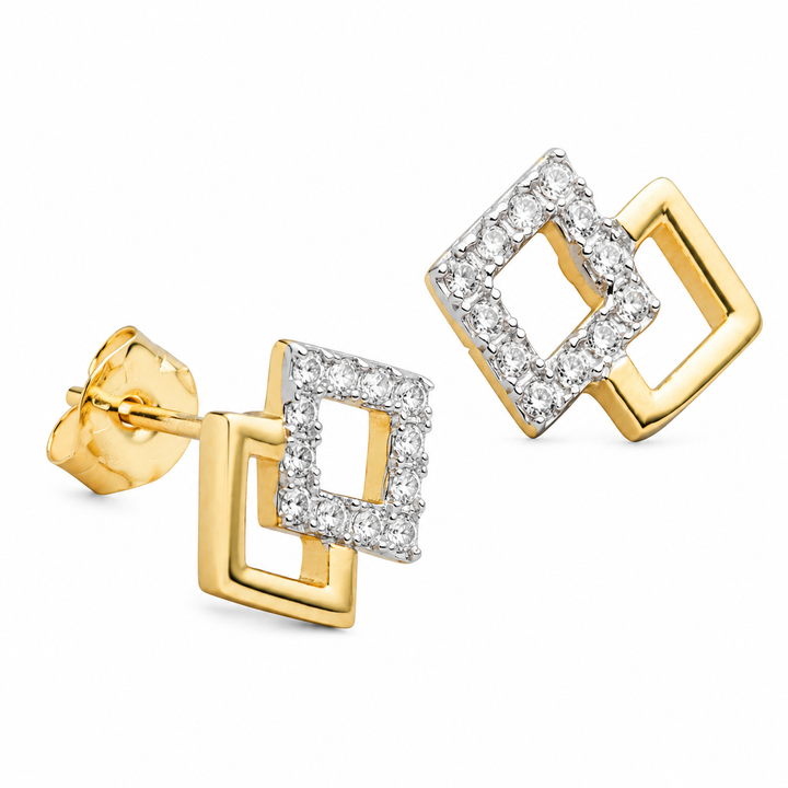 14K Yellow Gold Over Sterling Silver Diamond-Shaped Simulant Stud Earrings