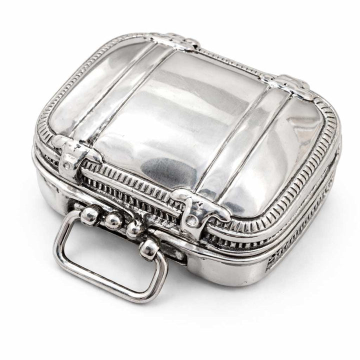Sterling Silver Suitcase Trinket Box – 1.2” Wide Mini Jewelry Box with Handle
