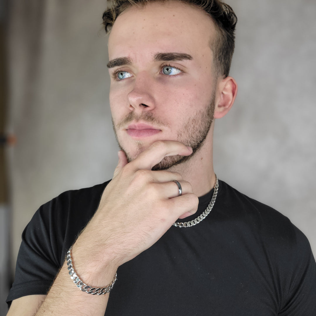 Tungsten Stepped Beveled Edges Ring