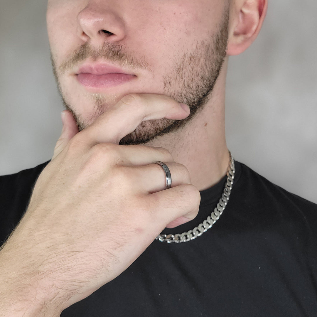 Tungsten Stepped Beveled Edges Ring