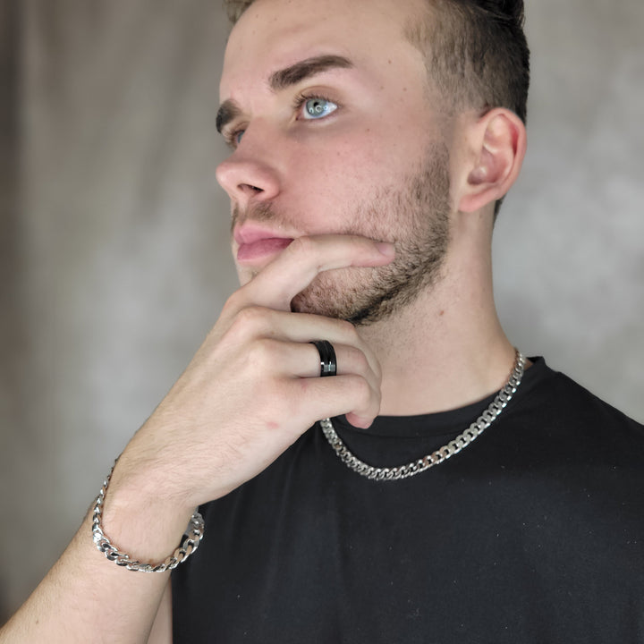 Tungsten Beveled Edges Black Ring