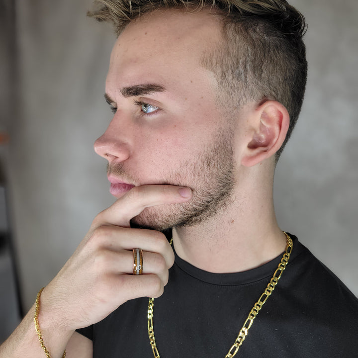 14K Rose Gold and Tungstun Whisky Wood Deer Antler Inlay Ring