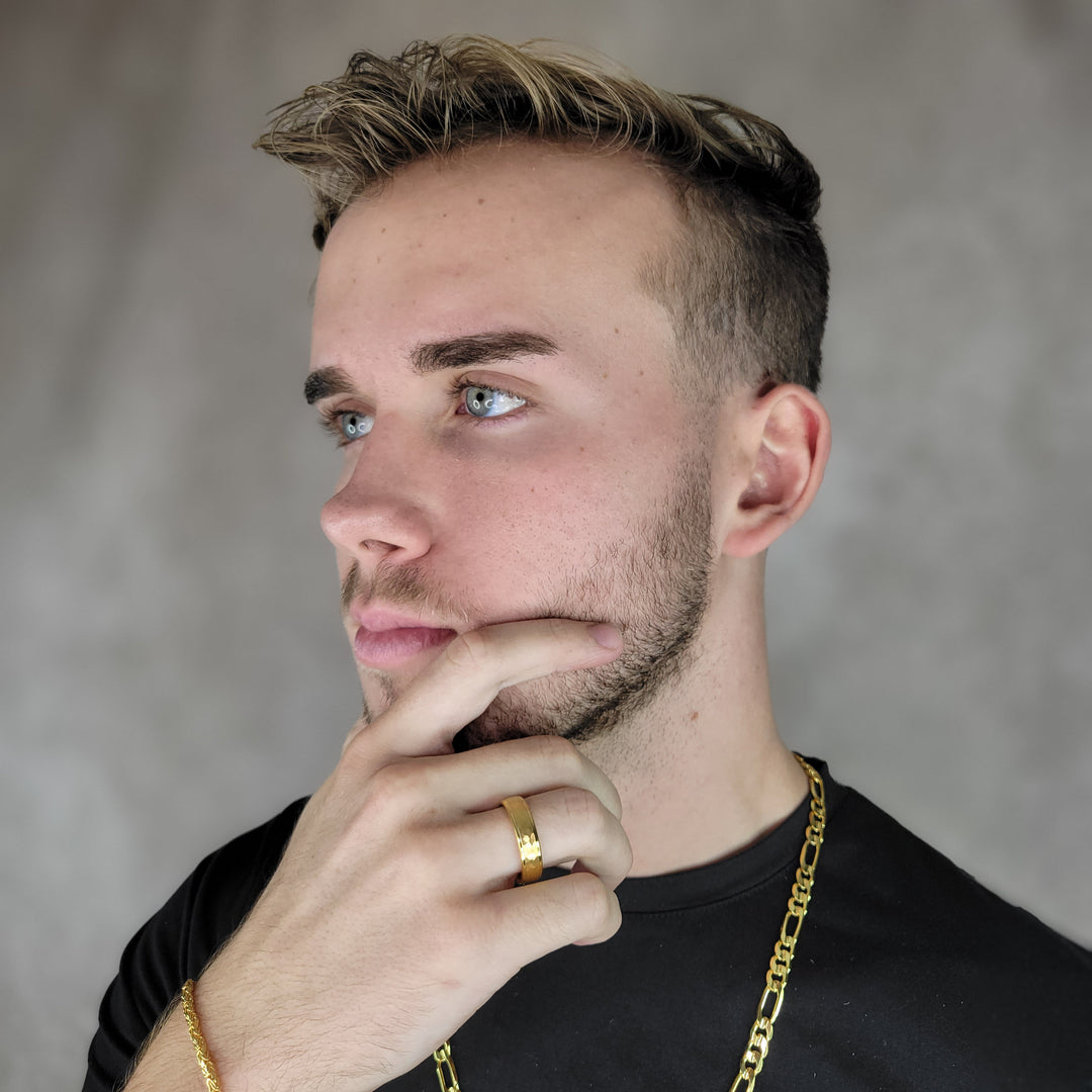 14K Gold and Tungsten Hammered Ring