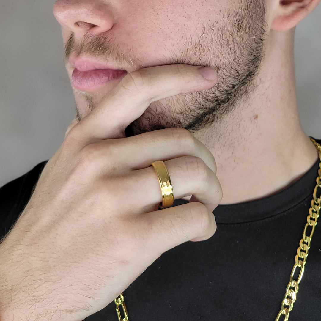 14K Gold and Tungsten Hammered Ring