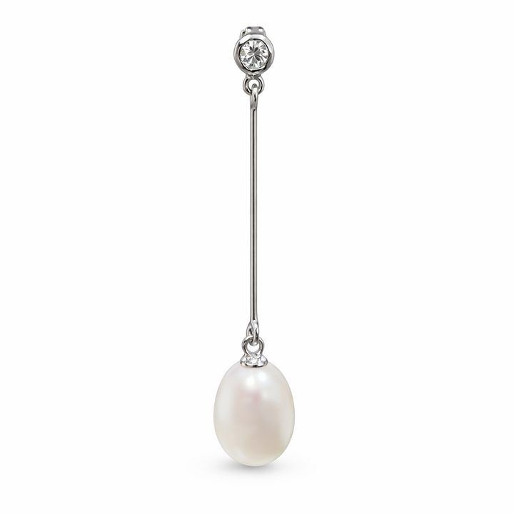 South Sea Drop Pearl Bar Earrings in Sterling Silver with Crystal Accents – 10 mm Pearl