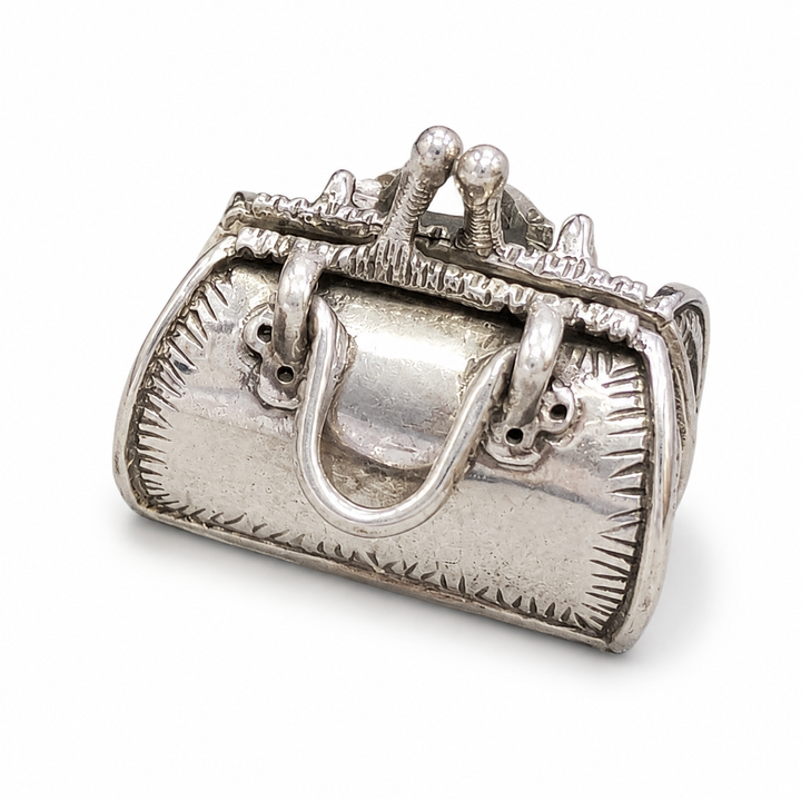 Vintage-Style Sterling Silver Doctor’s Medical Bag Miniature with Hinged Opening – 1.2 Inches Long