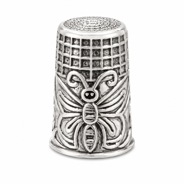 Victorian Style Sterling Silver Butterfly Thimble – Ornate Floral 925 Silver Collectible – 1 Inch Tall