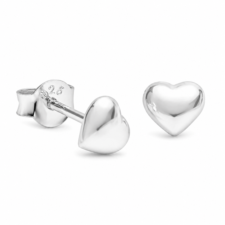 6mm Rhodium-Plated Sterling Silver Heart Stud Earrings – Polished Everyday Love Jewelry