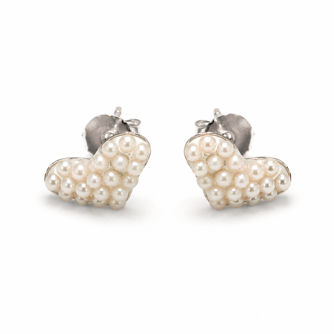 Sterling Silver Created Pearl Heart Post Earrings in Multiple Colors – Petite 1/2 x 1/4 Inch Stud Earrings