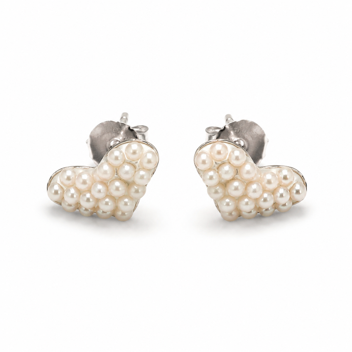 Sterling Silver Created Pearl Heart Post Earrings in Multiple Colors – Petite 1/2 x 1/4 Inch Stud Earrings