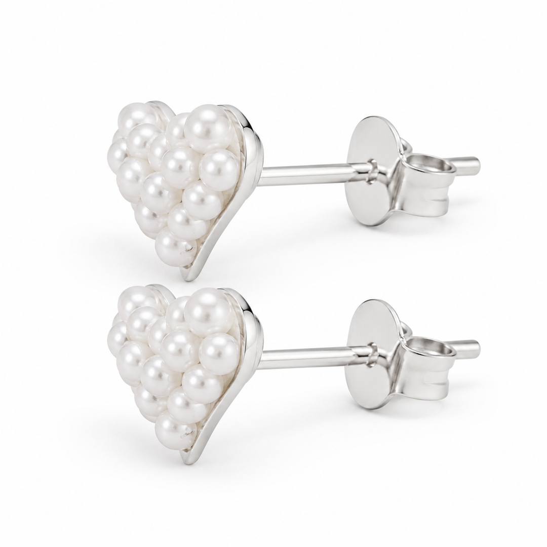 Sterling Silver Created Pearl Heart Post Earrings in Multiple Colors – Petite 1/2 x 1/4 Inch Stud Earrings