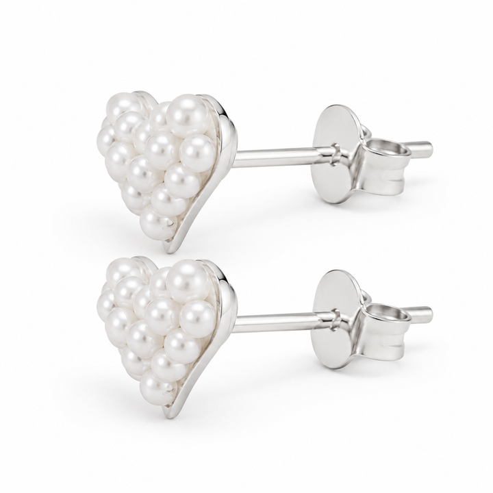 Sterling Silver Created Pearl Heart Post Earrings in Multiple Colors – Petite 1/2 x 1/4 Inch Stud Earrings