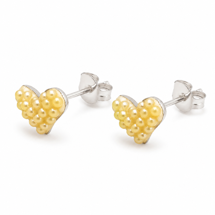 Sterling Silver Created Pearl Heart Post Earrings in Multiple Colors – Petite 1/2 x 1/4 Inch Stud Earrings