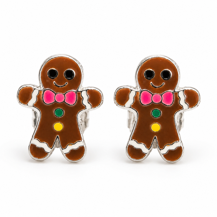 0.4 Inch Sterling Silver Enamel Gingerbread Man Christmas Post Earrings