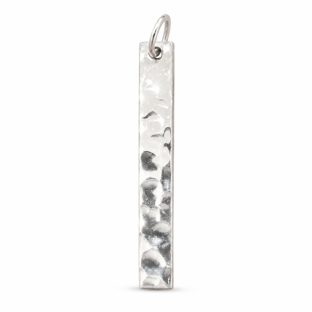 Modern Hammered Sterling Silver Bar Pendant – 1.2 Inch Minimalist Geometric Necklace Charm