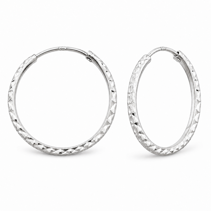 1-Inch Diamond-Cut Sterling Silver Hoop Earrings – Textured Classic Round Hoops