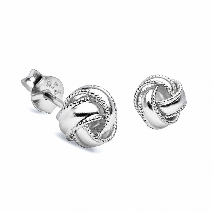0.28 Inch Rhodium-Plated Sterling Silver Woven Love Knot Stud Earrings
