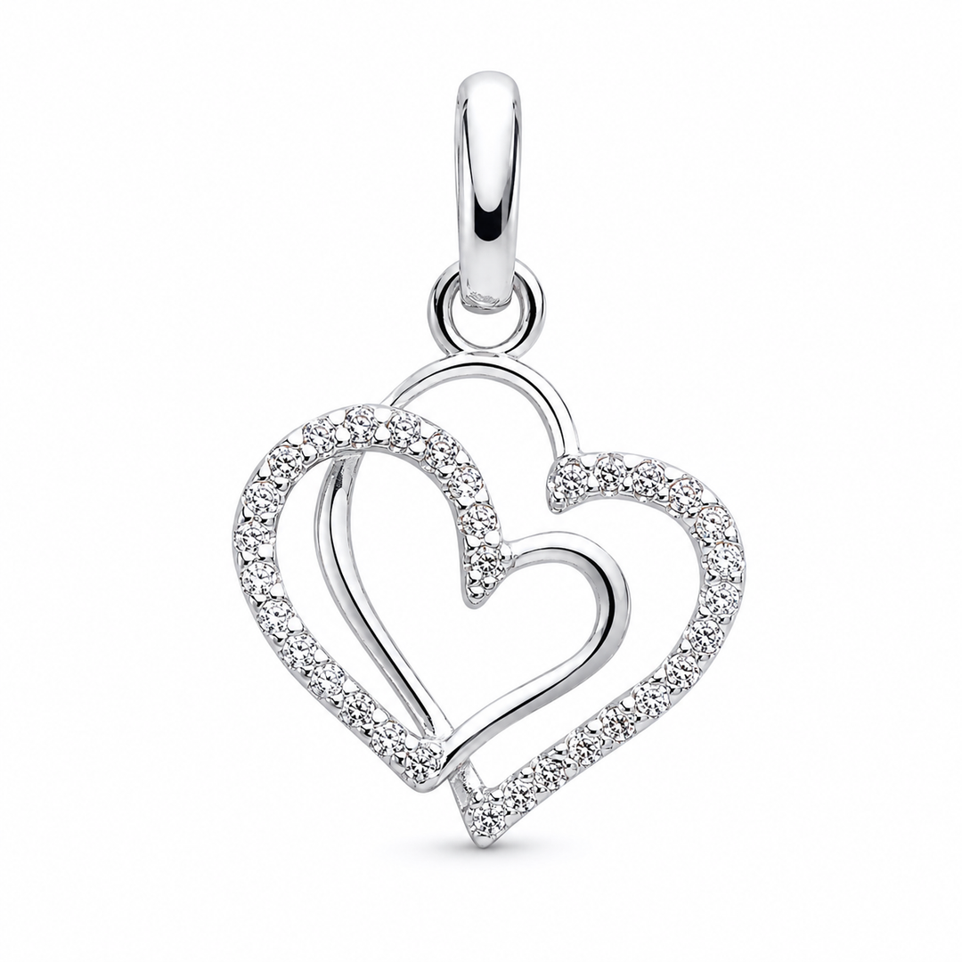 Dual Hearts Silver Pendant Necklace