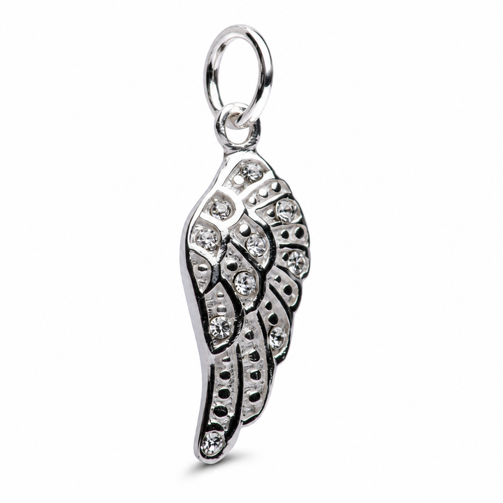 Sterling Silver Pavé Diamond Simulant Angel Wing Pendant – Rhodium Plated 1 Inch