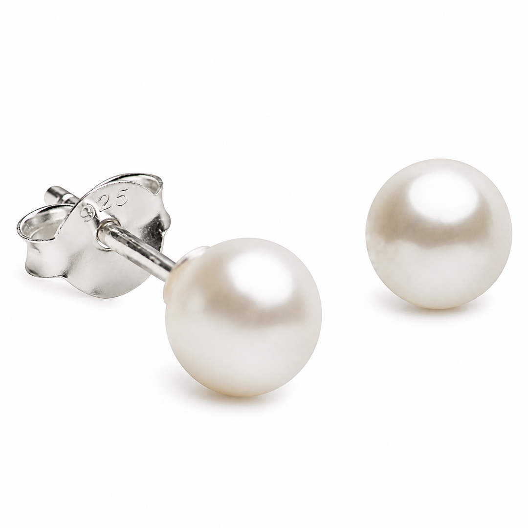 6mm White Freshwater Pearl Stud Earrings with Sterling Silver Posts