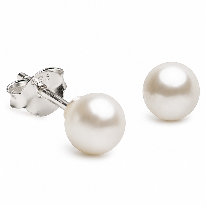 6mm White Freshwater Pearl Stud Earrings with Sterling Silver Posts