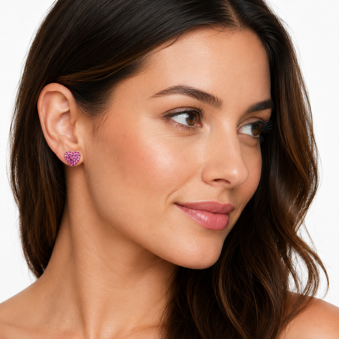 11mm Pink Diamond Simulant Heart Stud Earrings in Rhodium-Plated Sterling Silver