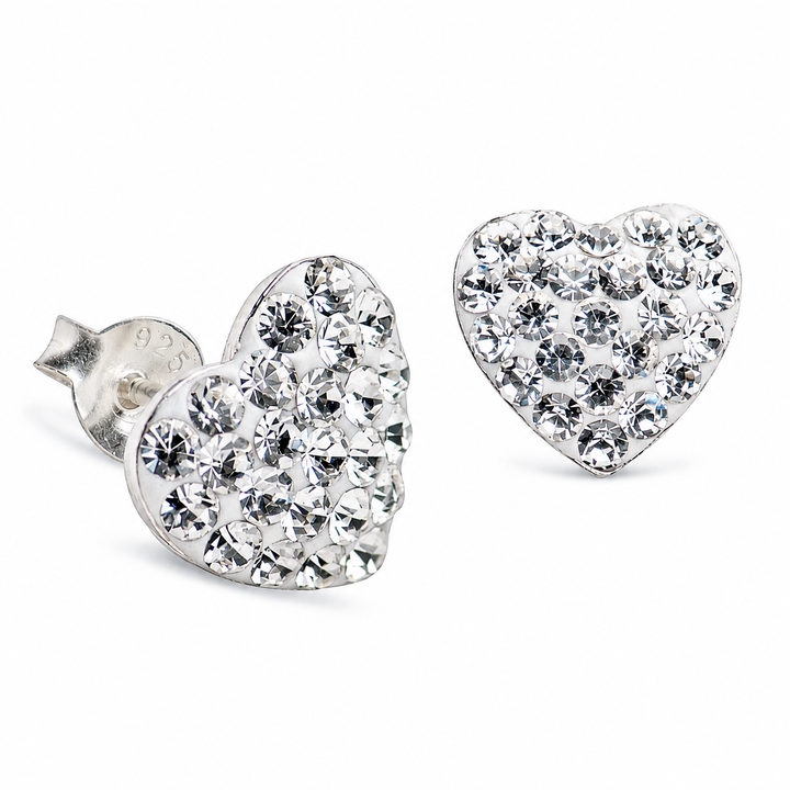 11mm Clear Crystal Heart Stud Earrings in Sterling Silver