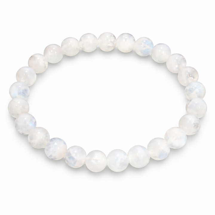 7.5 mm Moonstone Bracelet – Natural Moonstone Bead Stretch Bracelet with Blue Flash (2.75" Diameter)