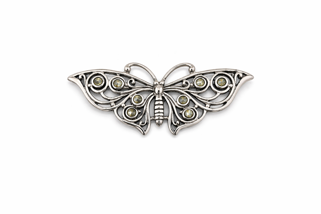 Sterling Silver Marcasite Butterfly Brooch – 1.75 Inch Wide Vintage Style Butterfly Pin