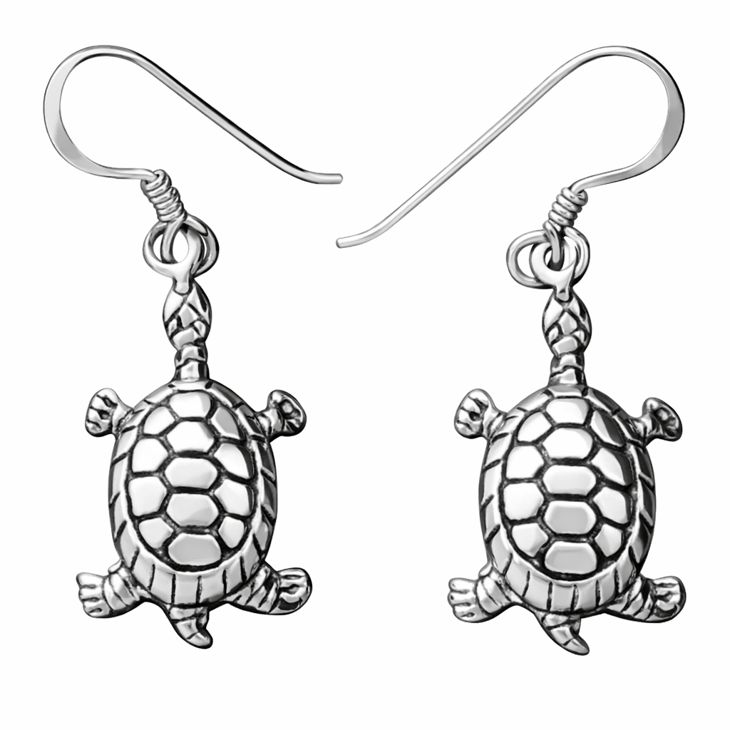 Sterling Silver Turtle Dangle Earrings – .85" Sea Turtle French Hook Earrings